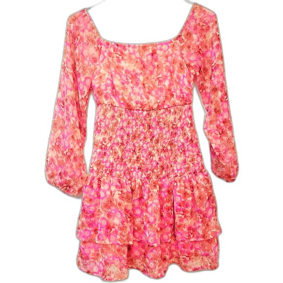 Vero Moda Ducte Smocked Floral Geranium Pink Size XS Mini Dress - Picture 1 of 8